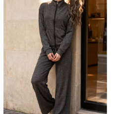 批发欧韩时尚套装<b class='q'>长袖</b>条纹<b class='q'>外套</b>上衣女春秋季不加绒高腰阔腿裤拖地裤女