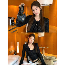 批发欧韩设计感重工提花蕾丝吊带短款圆领开衫叠穿真两件套<b class='q'>上衣</b><b class='q'>女</b>