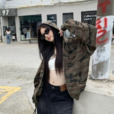 批发原版优质面料美式复古风迷彩连帽卫衣休闲<b class='q'>百搭</b>宽松显瘦拉链外套