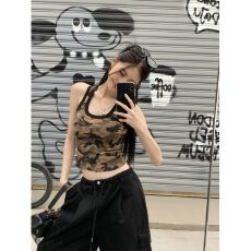 批发<b class='q'>莫代尔</b>人棉260克美式辣妹迷彩工字吊带小背心上衣女