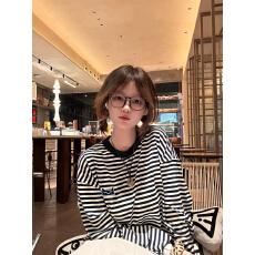 批发纯棉条纹刺绣条纹长袖<b class='q'>t</b><b class='q'>恤</b>女新款秋季宽松纯棉打底衫上衣