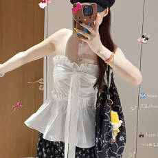 批发欧韩修身显瘦抹胸上衣大码胖妹妹夏季新款纯欲甜辣收腰花边背心上