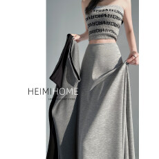 批发欧韩浅灰色半身裙女夏薄款休闲<b class='q'>运动</b>风伞裙中长款梨形身材A字长裙