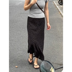 批发珍珠雪纺欧韩时尚设计新款黑色波点鱼尾包臀裙高腰<b class='q'>修身</b>显瘦半身裙