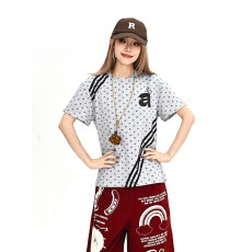 批发<b class='q'>夏季</b>设计感满印星星三条杠印花宽松T恤辣妹风减龄短袖上衣