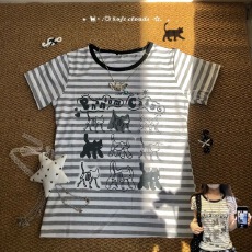 批发纯棉条纹#<b class='q'>可爱</b>萌系猫咪卡通印花轻亚风短袖修身显瘦y2k上衣女