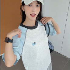 批发前后发泡印花19支220克纯棉<b class='q'>韩版</b>新款设计插肩袖百搭休闲上衣短袖