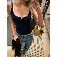 批发210克40支纯棉<b class='q'>韩版</b>新款蕾丝花边背心吊带女修身外穿内搭上衣女