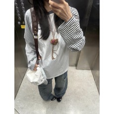 批发原版做工（纯棉220克 ）韩版新款条纹拼接长袖<b class='q'>t</b><b class='q'>恤</b>女