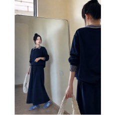 批发韩版新款<b class='q'>秋</b>冬百搭高级感chic格纹拼接撞色百搭翻领上衣纯色半身裙