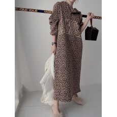 批发韩系复古字母豹纹印花连帽卫衣<b class='q'>连衣裙</b>女秋季韩版宽松休闲<b class='q'>长裙</b>
