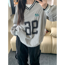 批发风衣面料金/智/妮/明/星同款卫衣nieeh刺绣棒球服球衣V领长袖卫衣