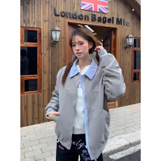 批发美式复古刺绣假两件条纹翻领棒球服<b class='q'>夹克</b>女秋季休闲宽松百搭外套女