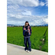 批发美式复古个性米字旗帜印花<b class='q'>夹克</b>女小众设计宽松百搭外套ins风