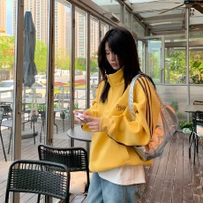 批发美式复古立领韩系三条杠半拉链宽松休闲卫衣外套女运动风上衣长袖