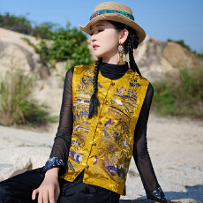 批发新中式复古国风鸳鸯刺绣马甲女装提花盘扣坎肩唐装背心国风马夹