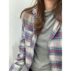 批发美式复古红蓝撞色条纹格子长袖衬衫ins潮牌<b class='q'>春</b>季情侣衬衣外套小众