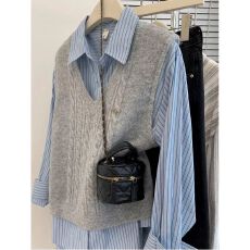 批发春装2026新款法式条纹打底衬衫衬衣女春季内搭叠穿上衣设计感小众