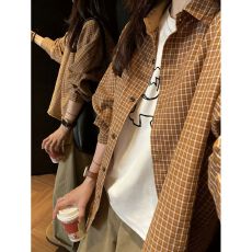 批发黄色格子衬衫女设计感小众上衣2026年新款春装高级感减龄洋气衬衣