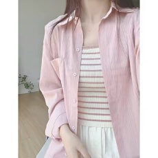 耦粉色冰丝防晒衬衫女衫开衫慵懒风夏季轻薄透气小个子薄款外套
