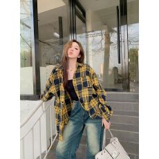 批发2026美式复古黄色格子宽松<b class='q'>长袖</b><b class='q'>衬衫</b>女百搭高级感慵懒风<b class='q'>衬衣</b>外套秋
