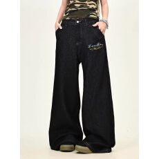 批发美式复古小众设计感星星刺绣水洗牛仔<b class='q'>裤</b>男女同款街头显瘦中性长<b class='q'>裤</b>