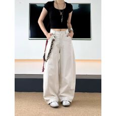 批发配挂<b class='q'>饰品</b>春秋美式弯刀裤休闲裤女配腰带直筒宽松阔腿工装裤子