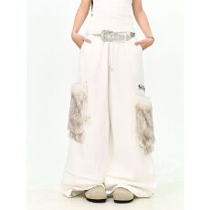 批发纯棉复绒美式复古毛绒大口袋褶皱工装裤男女<b class='q'>设计</b>感宽松阔腿裤