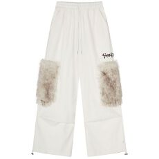 批发纯棉复绒美式复古毛绒大口袋褶皱工装裤男女<b class='q'>设计</b>感宽松阔腿裤