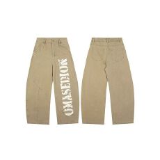 批发原版水洗纯棉美式复古辣妹<b class='q'>设计</b>感印花工装裤宽松休闲阔腿长裤