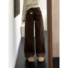 批发实价大码复古美式弯刀<b class='q'>牛仔裤</b>女春秋季胖mm高腰显瘦直筒阔腿裤