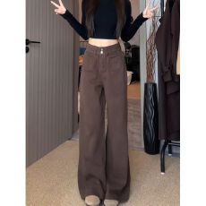 批发实价咖色美式复古阔腿美拉德<b class='q'>牛仔裤</b>女秋季新款百搭宽松拖地裤