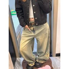 批发美式复古弯刀<b class='q'>牛仔裤</b>男女秋冬季新款高街宽松垂感显瘦阔腿长裤
