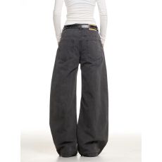 批发美式复古做旧工装<b class='q'>牛仔裤</b>男女设计感百搭直筒宽松显瘦拼接休闲长裤