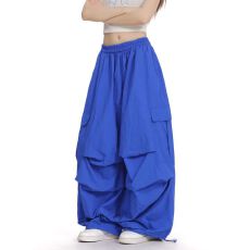 批发原版质量美式<b class='q'>街头</b>大口袋打褶设计纯色阔腿裤宽松亮色系伞兵裤