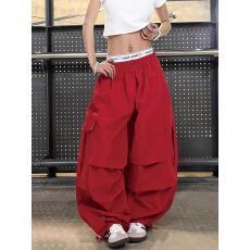 批发原版质量美式<b class='q'>街头</b>大口袋打褶设计纯色阔腿裤宽松亮色系伞兵裤