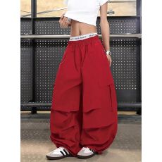 批发原版质量美式<b class='q'>街头</b>大口袋打褶设计纯色阔腿裤宽松亮色系伞兵裤