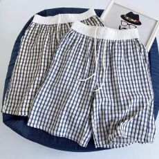 批发原版泡泡格格子条纹休闲短裤<b class='q'>男</b>女夏季慵懒风泡泡纱情侣五分裤
