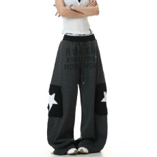批发美式工装拖地卫<b class='q'>裤</b>男女抽绳字母印花宽松阔腿条纹长<b class='q'>裤</b>子运动休闲<b class='q'>裤</b>