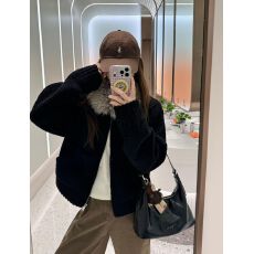 批发加厚500克】黑色大毛领羊羔毛外套冬季2025新款复古加厚毛绒上衣