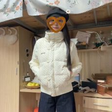 批发小众减龄设计感学院风温柔甜美波点拼接针织棉服冬款休闲百搭<b class='q'>棉衣</b>