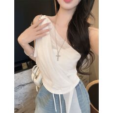 批发【人棉带胸垫】夏季小心机内搭外穿T恤女辣妹上衣假两件<b class='q'>短袖</b>T恤