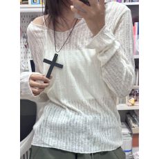 批发2026春秋v领薄款夏季防晒罩衫女松弛感休闲宽松上衣木耳边<b class='q'>长袖</b><b class='q'>T</b><b class='q'>恤</b>