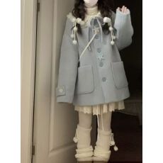 批发羚羊绒+内里 海星扣呢子大衣气质甜美小众<b class='q'>可爱</b>百搭潮流毛呢外套