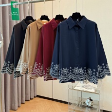 批发跨境专供法式<b class='q'>甜美</b>时尚刺绣衬衫2025新款设计感小众减龄短款上衣女
