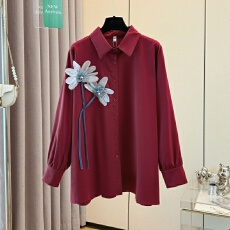 批发跨境专供2025春秋新款设计感<b class='q'>韩版</b>立体花朵装饰<b class='q'>衬衫女</b>甜美百搭衬衣