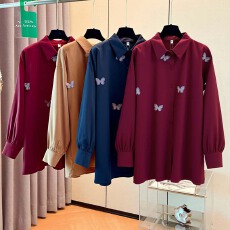 批发跨境专供长袖衬衫女2025春秋季新款<b class='q'>胖妹妹</b>独特超好看法式刺绣衬衣