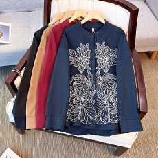 批发跨境专供东南亚爆款新款超软仿真丝新中式上衣女刺绣<b class='q'>衬衫</b>长袖<b class='q'>衬衣</b>