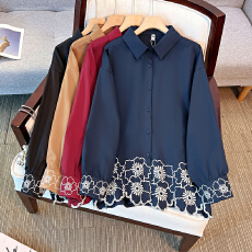 批发跨境专供东南亚爆款绣花刺绣<b class='q'>衬衫</b>女长袖气质百搭文艺上衣宽松<b class='q'>衬衣</b>