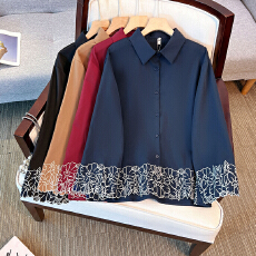 批发跨境专供东南亚爆款<b class='q'>衬衫</b>长袖秋季新款复古重工国潮风刺绣宽松上衣